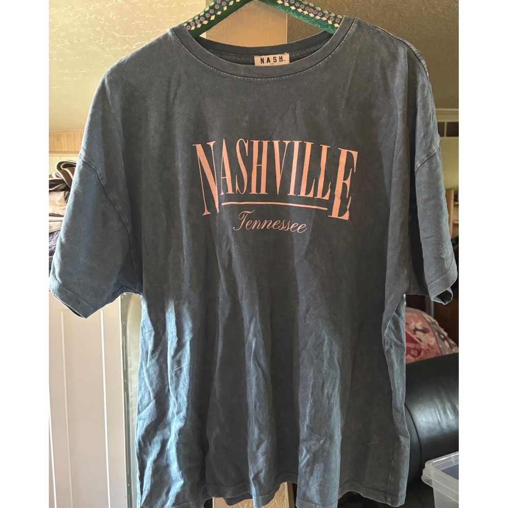 Nash Nashville Tennessee Graphic T-Shirt Gray Acid Wash Oversized Tee
